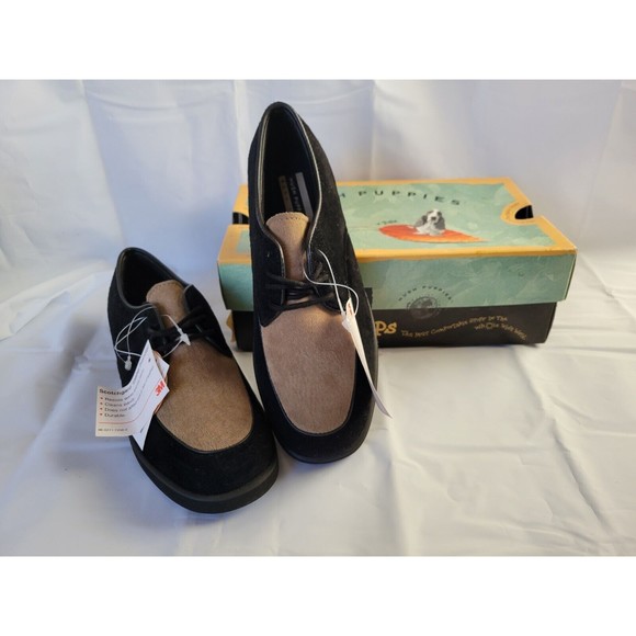 NWT Hush Puppies Big Boys 2.5M Leather Suede Black Taupe Dress Shoe Scotchguard - Picture 2 of 14